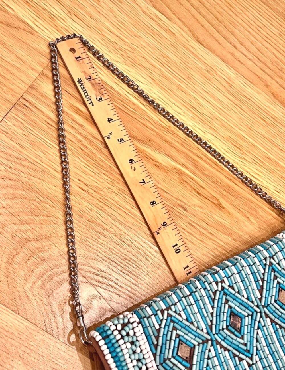Chico's Brown Faux Suede Boho Turquoise Beaded Shoulder Bag with Chain Strap - Picture 6 of 9